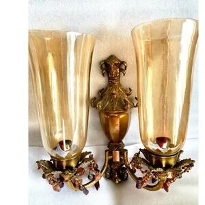Vintage Bombay Sconce Glass Shades Candle hold similar to Rococo or Art Nouveau